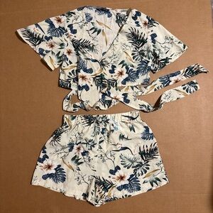 Floral Wrap Top and Shorts Set